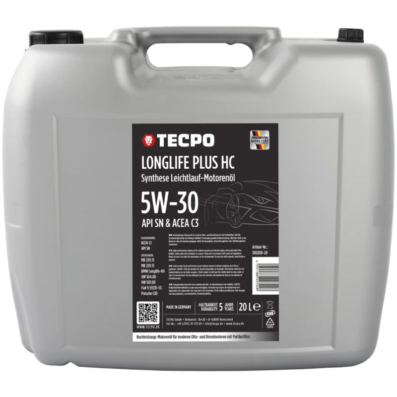 20L TECPO 5W-30 LONGLIFE PLUS MOTORÖL für VW 504.00 507.00 MB 229.31 229.51 BMW LL-04 C30 Letzte Chance