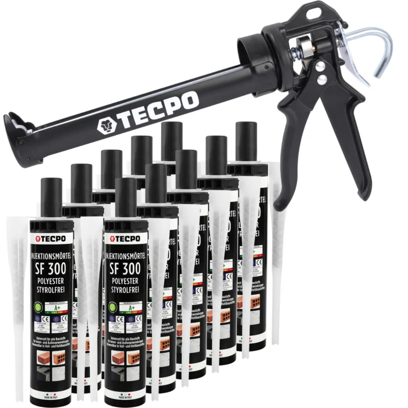 10x TECPO Injektionsmörtel SF 300 Verbundmörtel Montagemörtel 300 ml + Kartuschenpresse 25:1 für Kartuschen 150–310 ml Finale Aktion