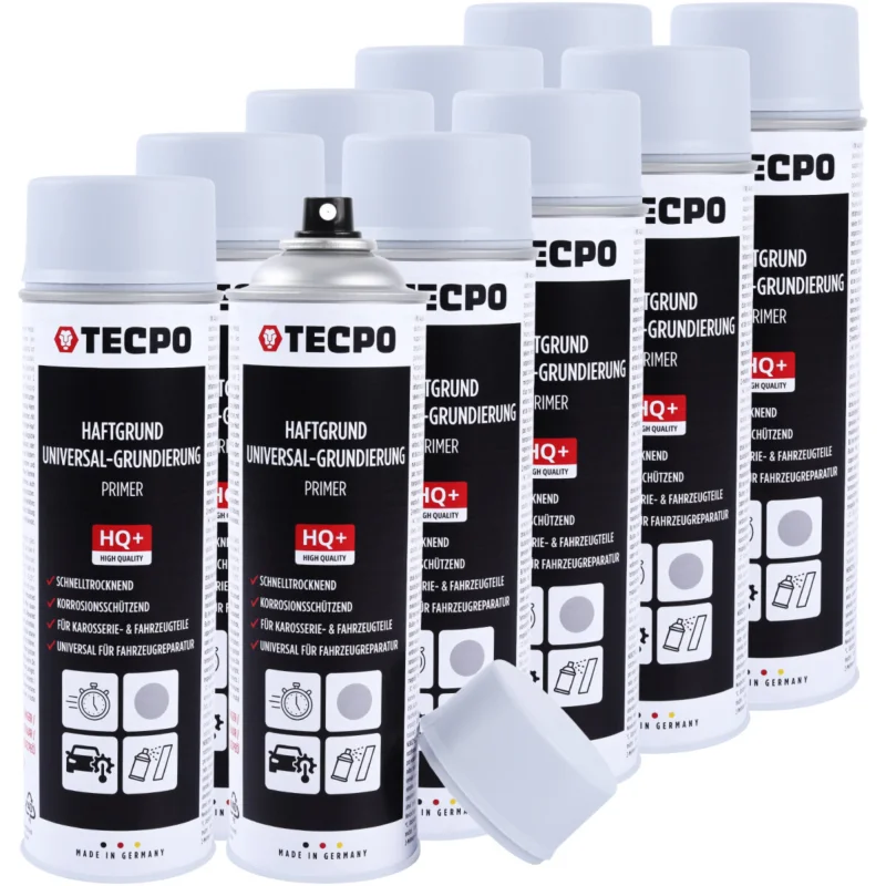 10x TECPO Haftgrund Grundierung grau Lackspray Sprühdose Primer, 500 ml Mega-Angebot