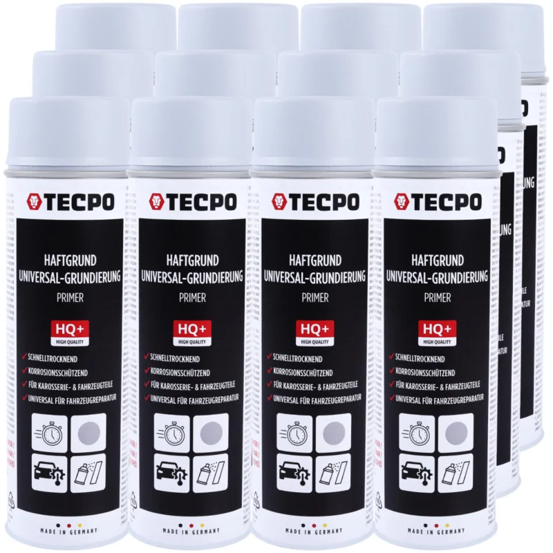 12x TECPO Haftgrund Grundierung grau Lackspray Sprühdose Primer, 500 ml Billig