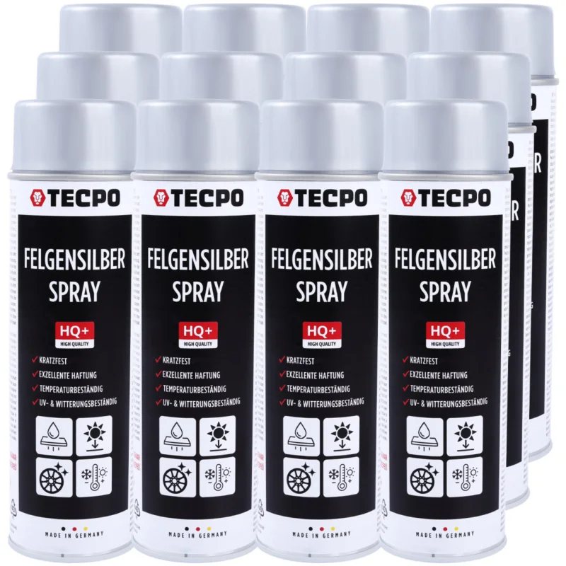 12x TECPO Felgensilber-Spray Felgenlack Lackspray, 500 ml Saisonangebot