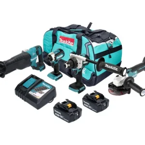 Makita DLX 4157 TX1 Akku Kombo Kit 18 V DDF 486 + DGA 504 + DJR 187 + DTD 153 + 2x Akku 5,0 Ah + Ladegerät + Tasche Jetzt Kaufen