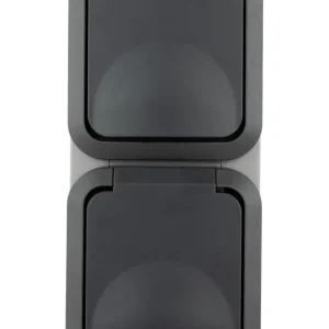 Zertifiziert REV Feuchtraum-Steckdose, 2-fach, AquaStorm, AP, grau, senkrecht