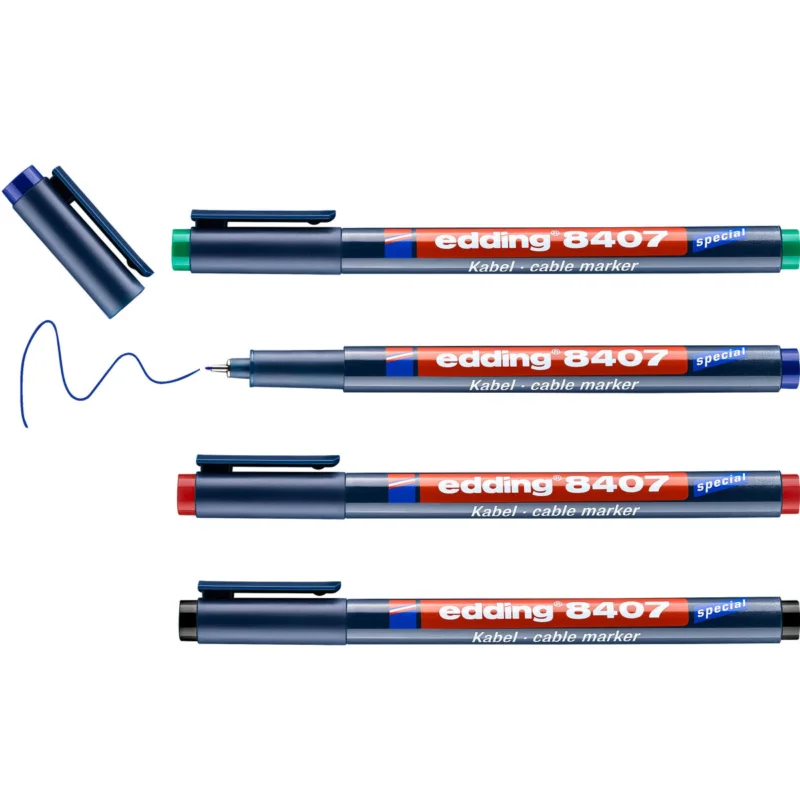 edding 8407 4 x Kabelmarker Schwarz Rot Blau Grün Set Aktuell