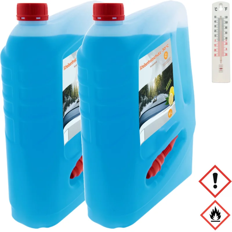 2 x Scheibenfrostschutz 5 Liter bis -30° C mit Trichter + Thermometer Versand Am Gleichen Tag