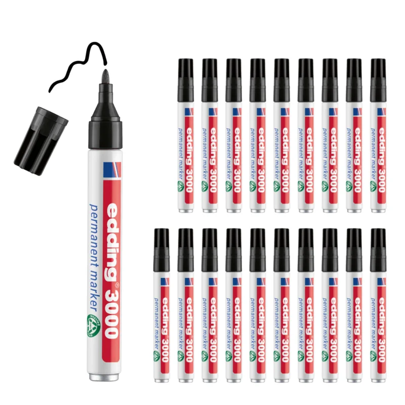 20 x edding 3000 Permanentmarker schwarz im Set Finale Aktion